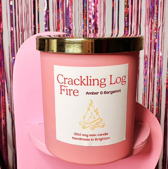 Crackling Log Fire  - Premium Soy Wax Lidded candle - Amber & Bergamot