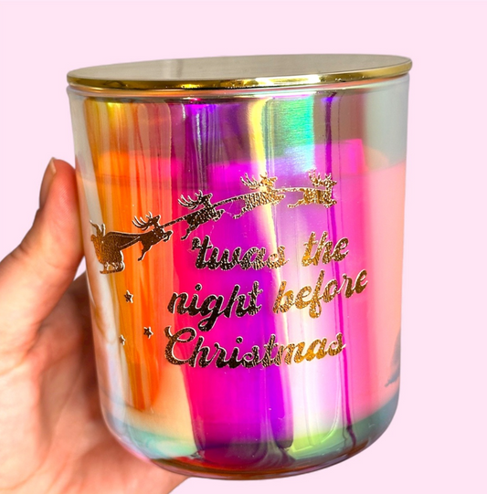 Twas the Night Before Christmas Large Iridescent Jar Candle - Christmas Spiced Fragranced Vegan Soy Wax Candle