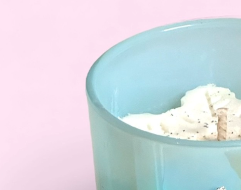 Shimmering Snowflake Blue Glass Soy Wax Candle - Snowy Air and Eucalyptus Fragranced Vegan Candle