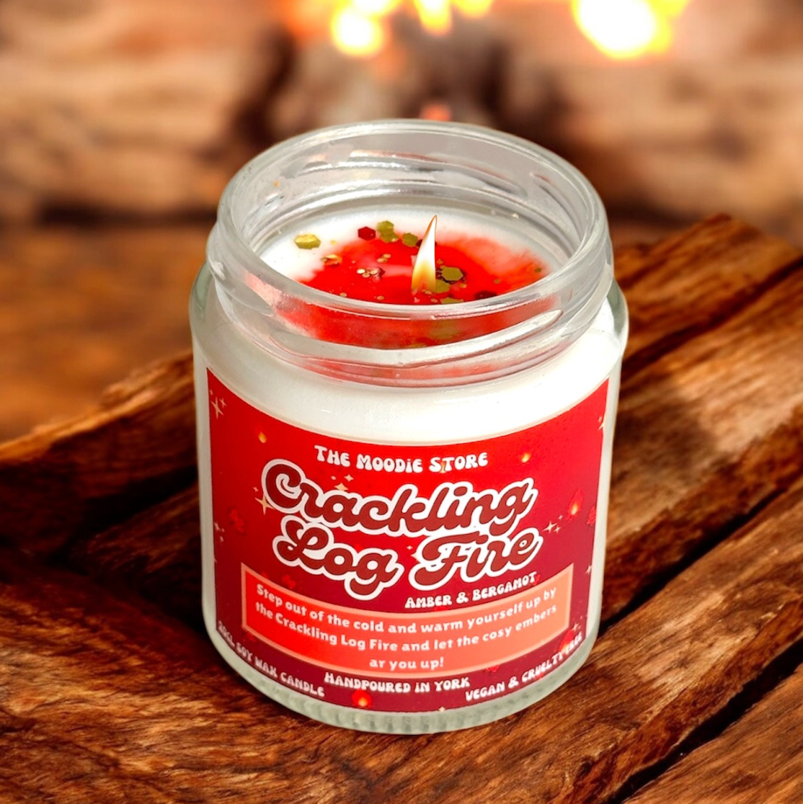 Crackling Log Fire - Amber & Bergamot Fragranced Vegan Soy Wax Candle