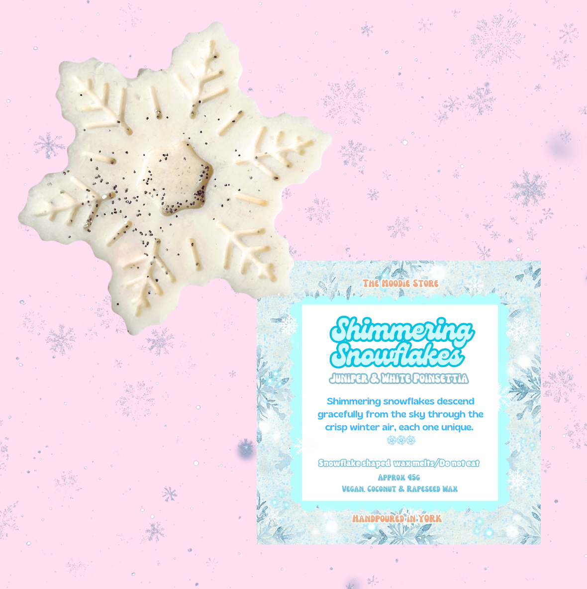 Shimmering Snowflakes - Juniper & White Poinsettia Fragranced Vegan Wax Melt Shapes