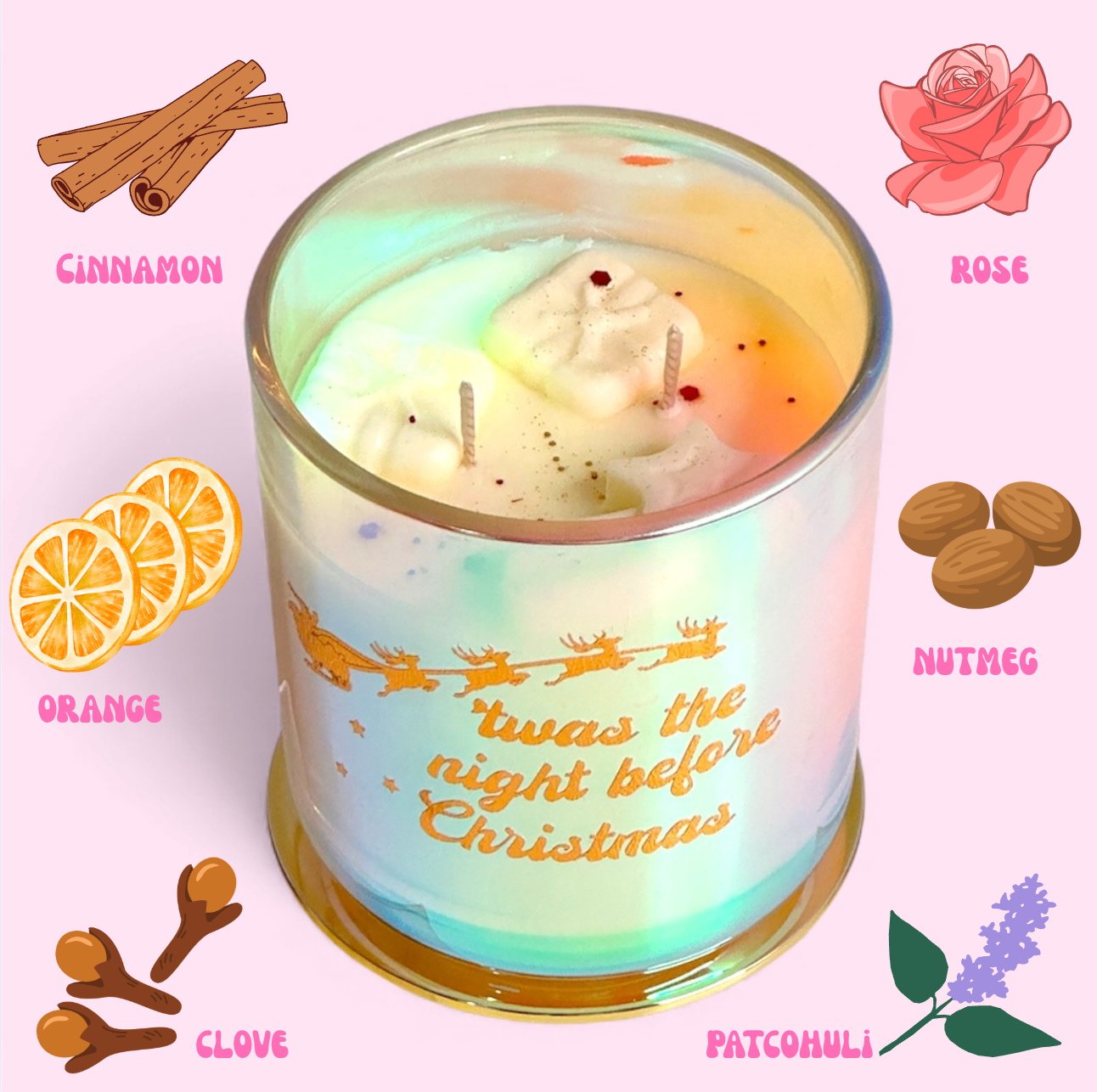 Twas the Night Before Christmas Large Iridescent Jar Candle - Christmas Spiced Fragranced Vegan Soy Wax Candle